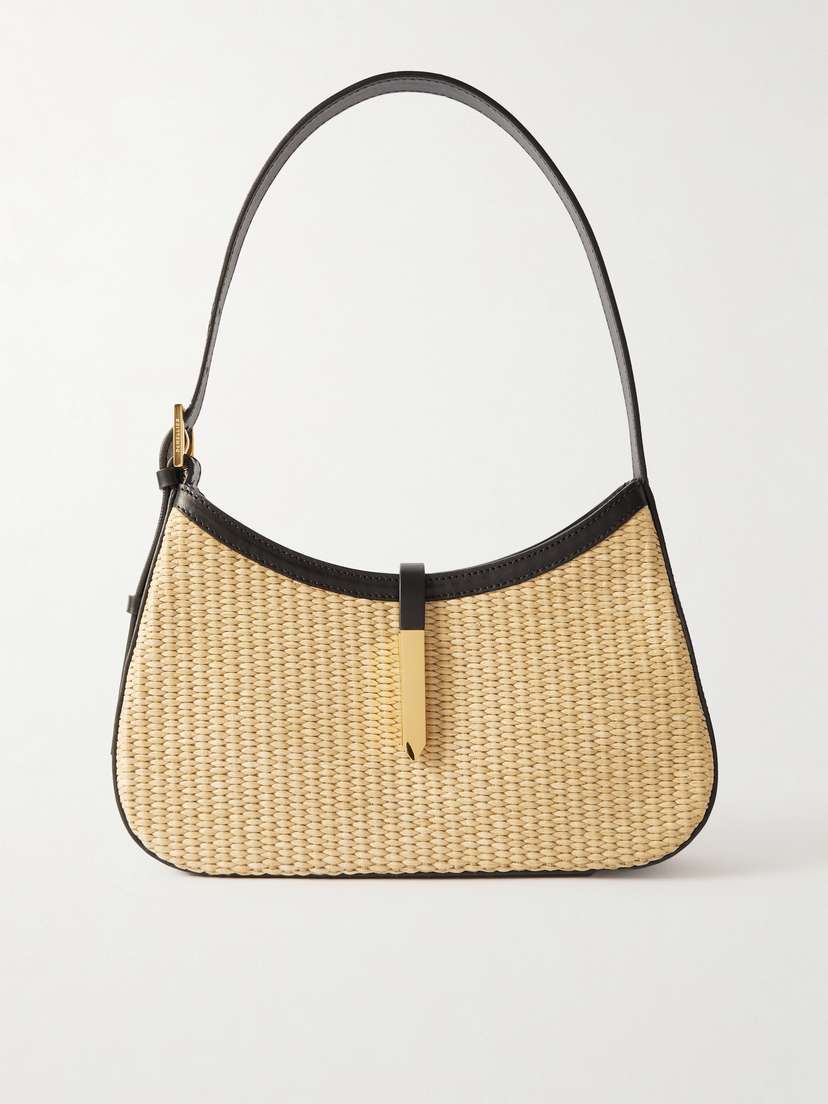 DeMellier Tokyo Leather-trimmed Raffia Shoulder Bag