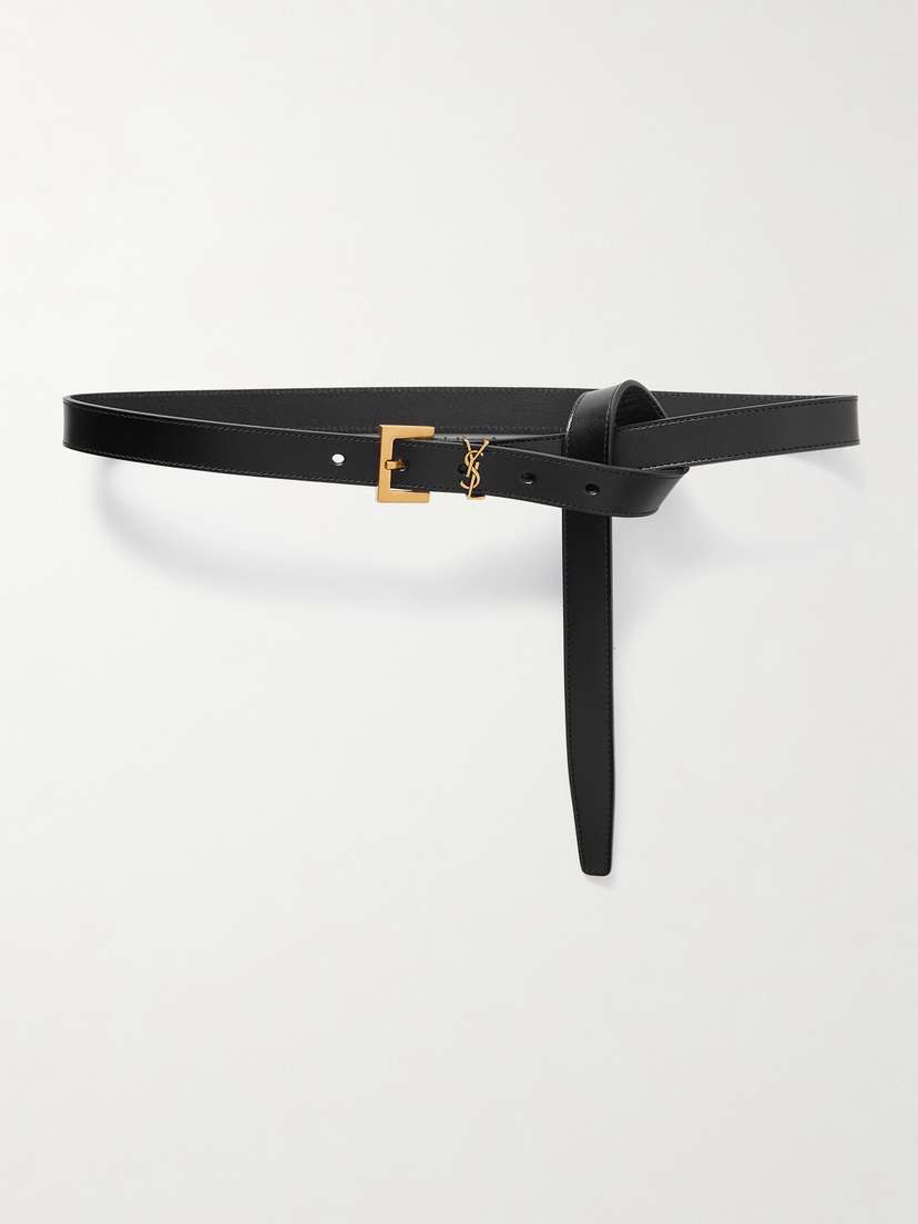 Saint Laurent Cassandre Embellished Knotted Leather Belt