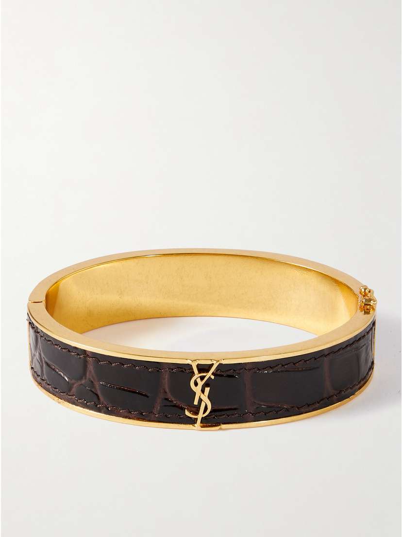 Saint Laurent Cassandre Gold-tone And Croc-effect eather Cuff