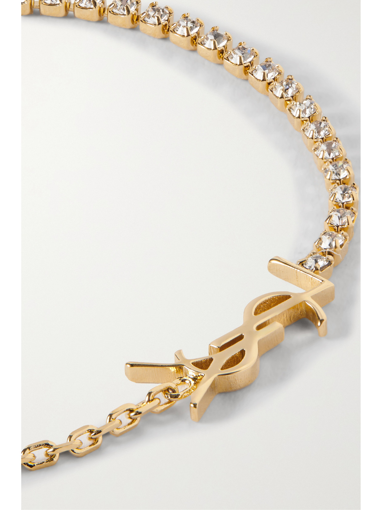 Saint Laurent Cassandre Gold-tone Crystal Bracelet In Gold