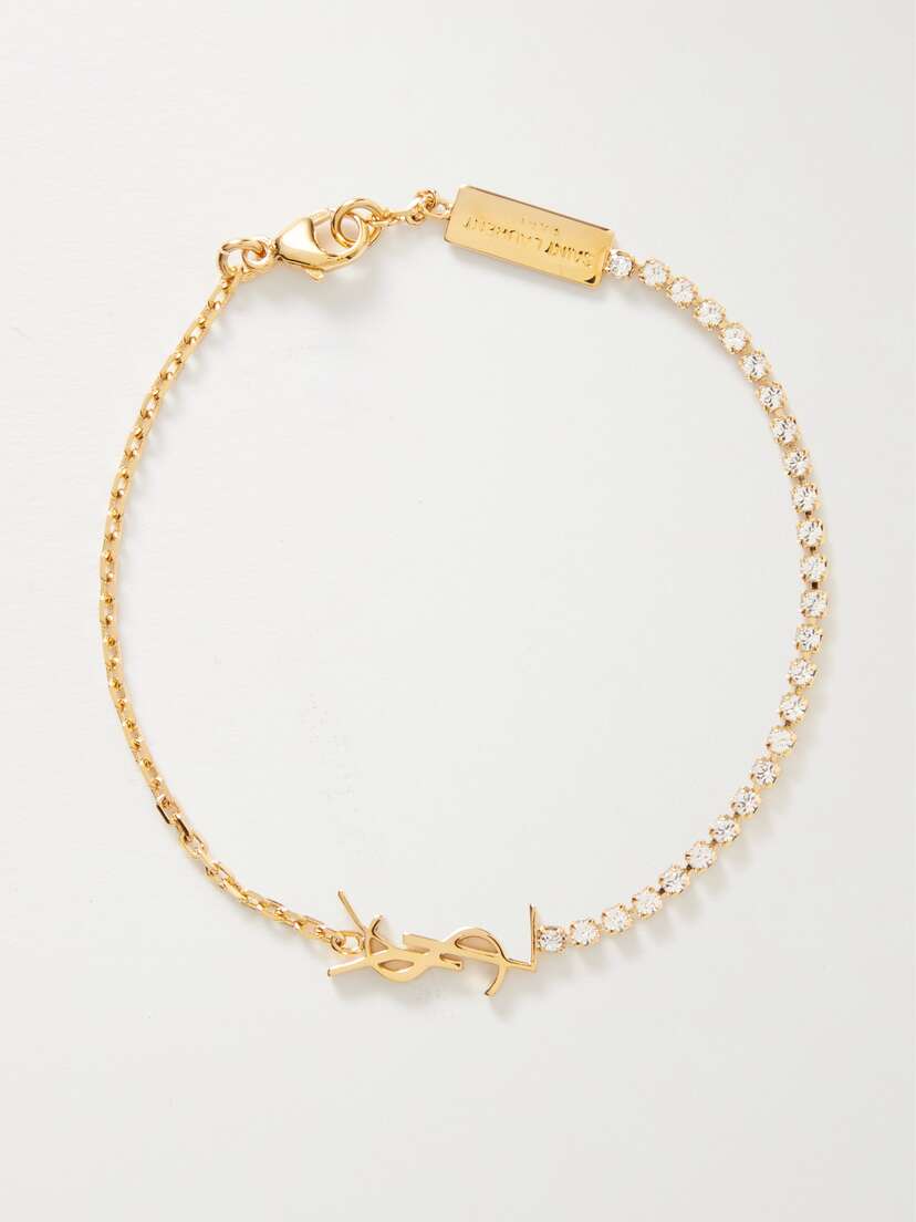 Saint Laurent Cassandre Gold-tone Crystal Bracelet