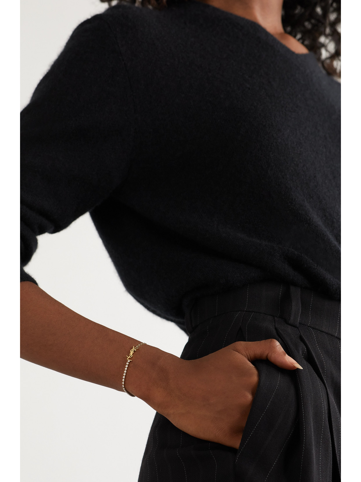 Saint Laurent Cassandre Gold-tone Crystal Bracelet In Gold