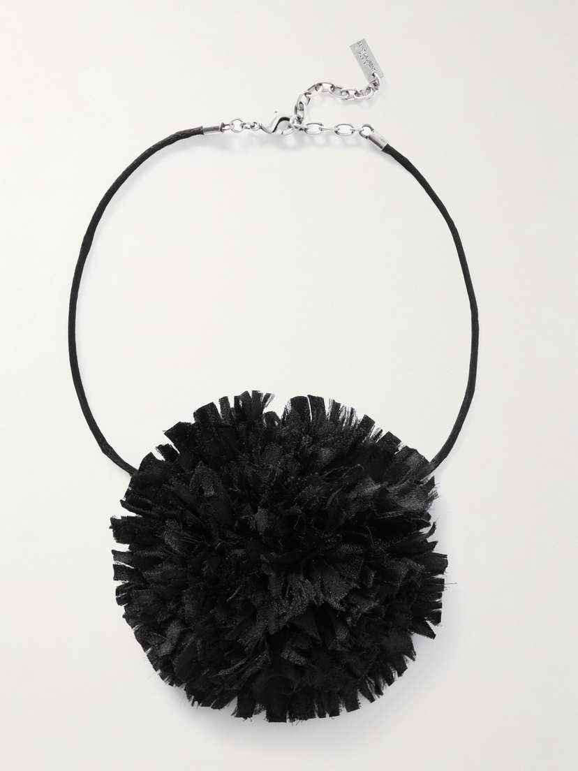 Saint Laurent Silver-tone, Chiffon And Cord Necklace