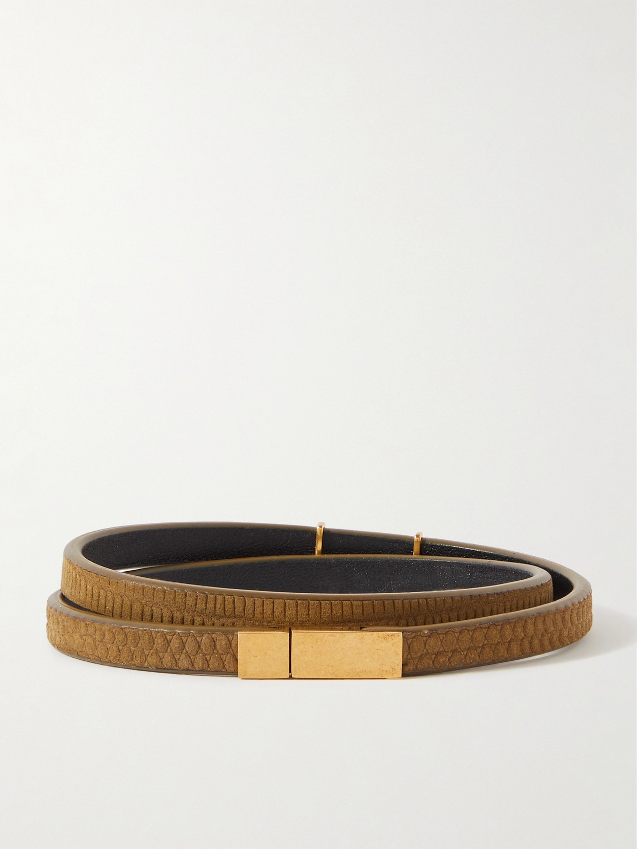 Shop Saint Laurent Cassandre Lizard-effect Leather Wrap Bracelet In Green