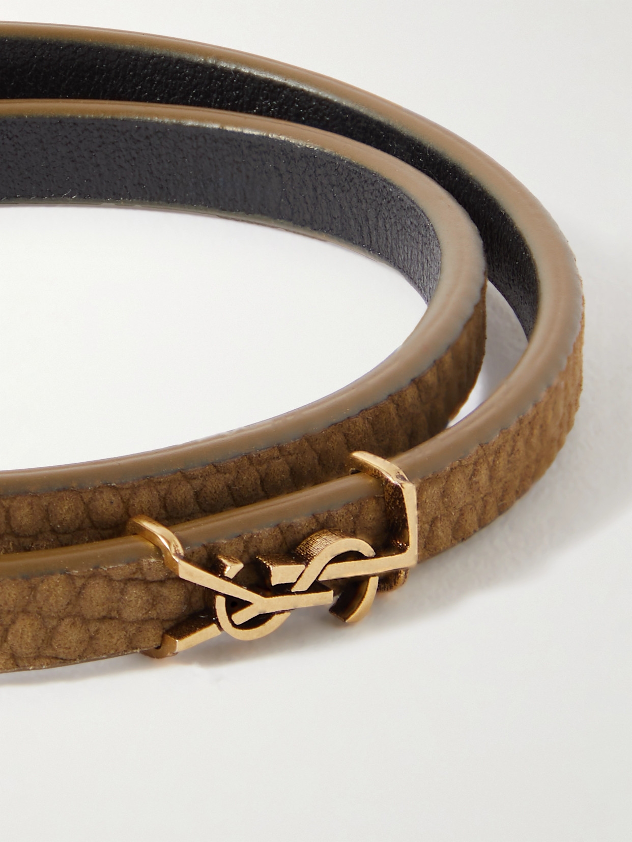 Saint Laurent Cassandre Lizard-effect Leather Wrap Bracelet In Green
