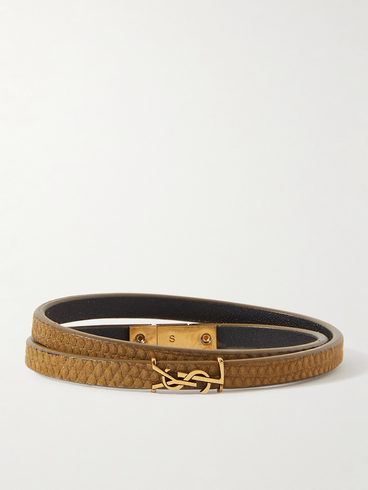 Saint Laurent Cassandre Lizard-effect Leather Wrap Bracelet In Green