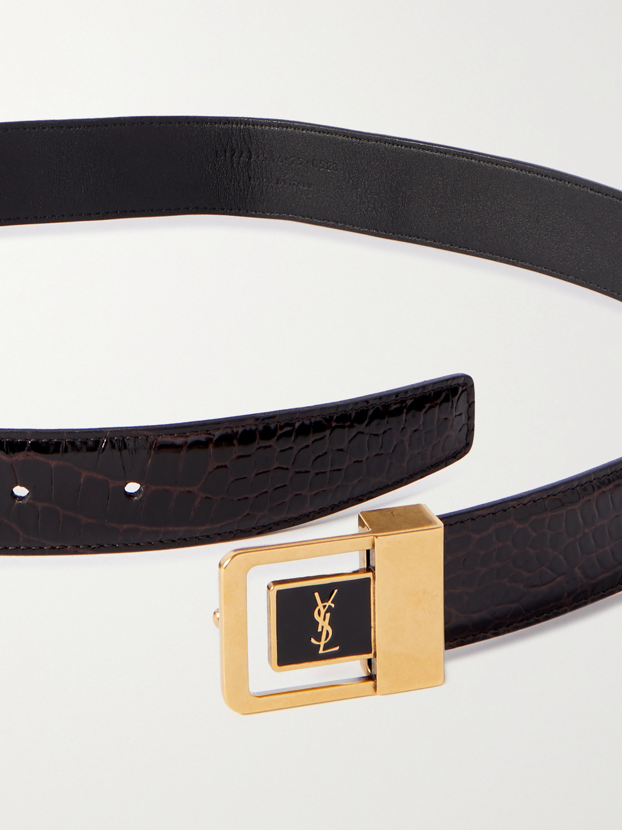 Shop Saint Laurent Croc-effect Leather Belt In Brown