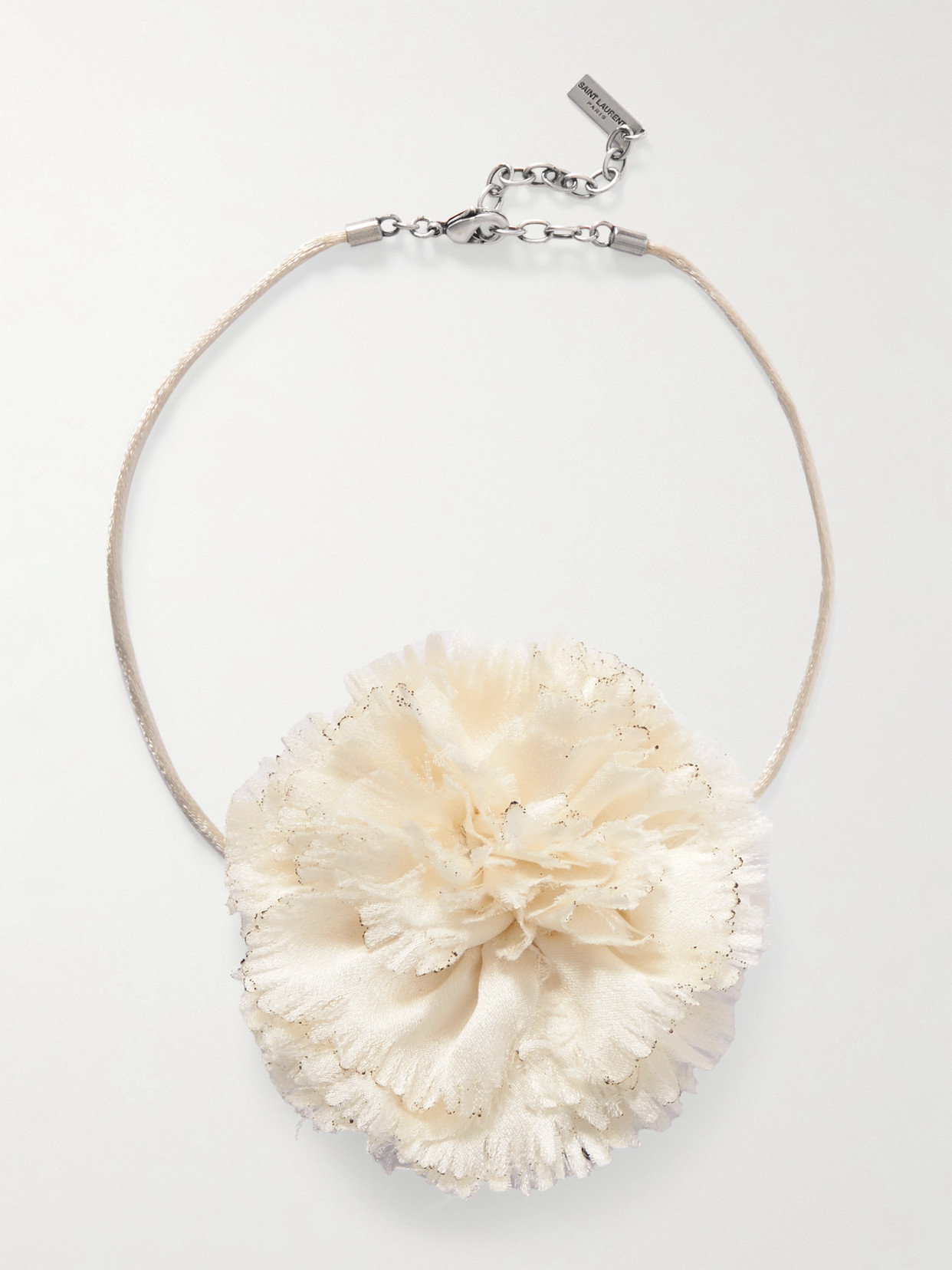 Saint Laurent Silver-tone, Chiffon And Cord Necklace In Neutrals