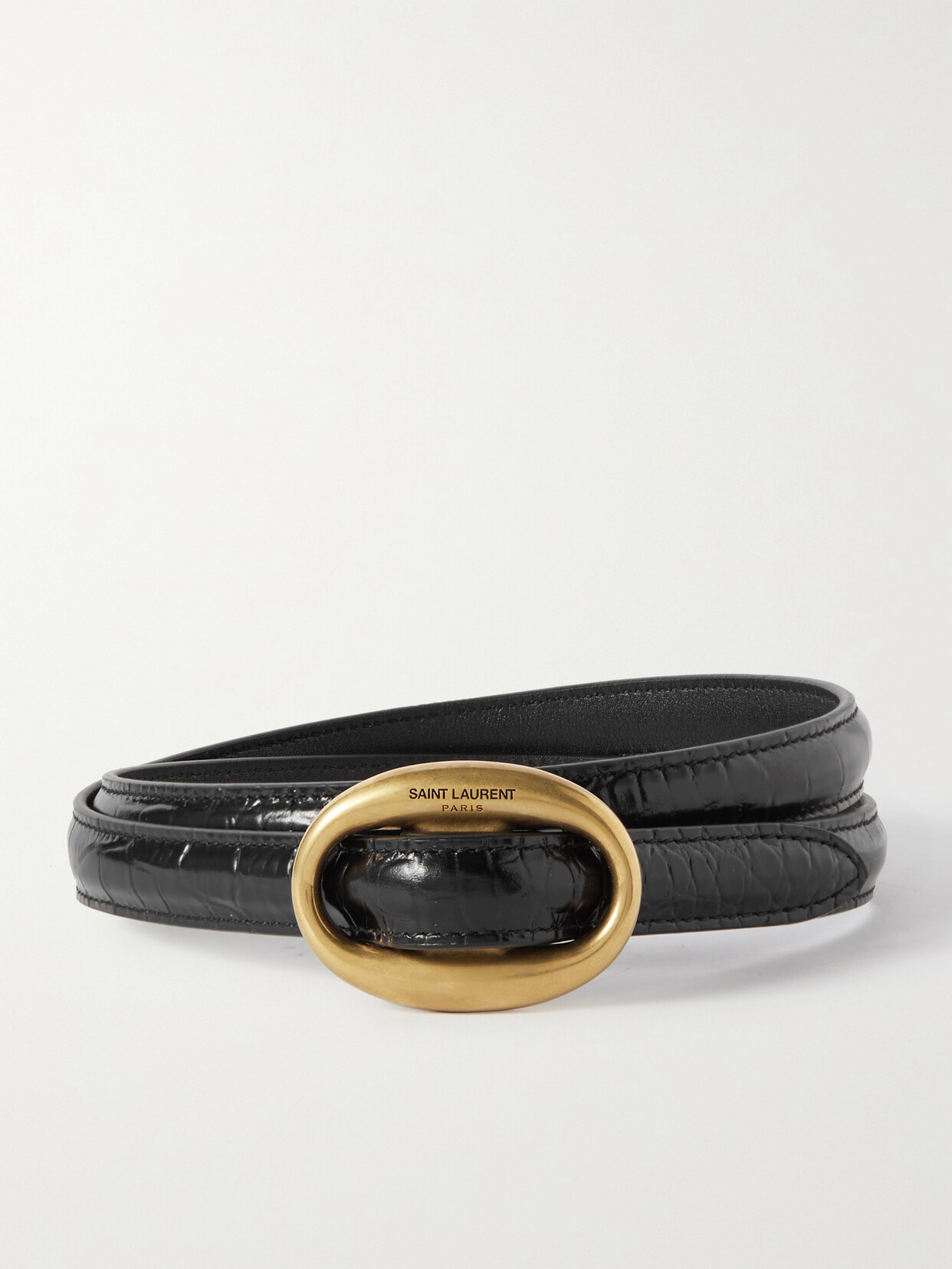 SAINT LAURENT Croc-effect Leather Belt - Black