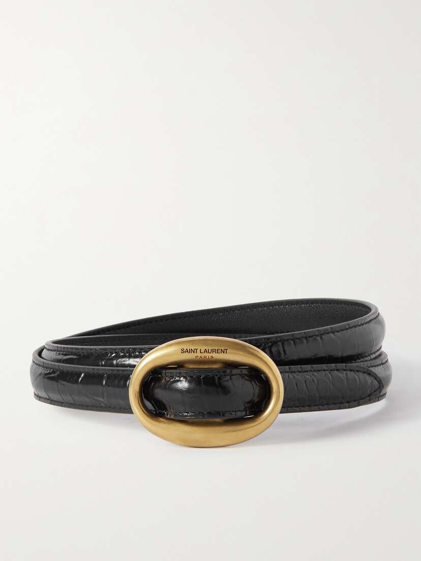 SAINT LAURENT Croc-effect Leather Belt