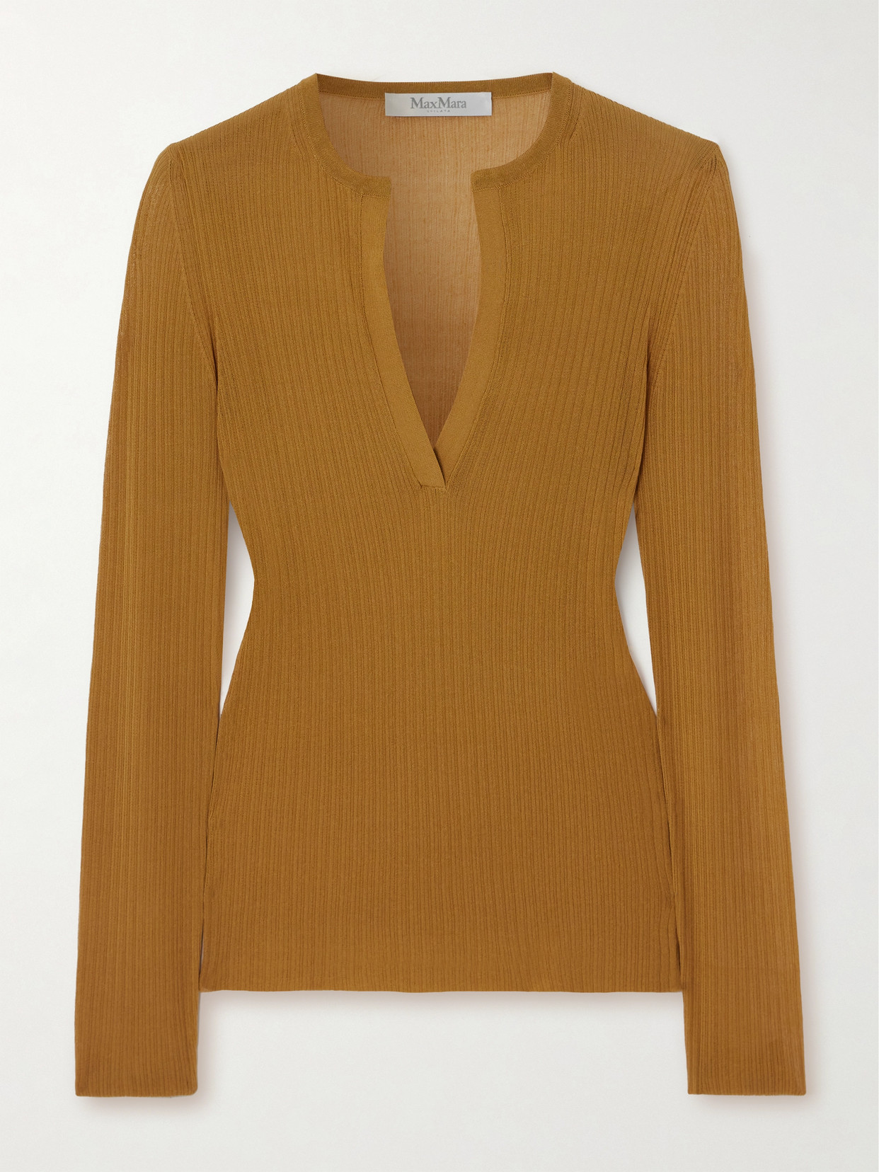 Max Mara Ribbed Silk Jumper In Metallic