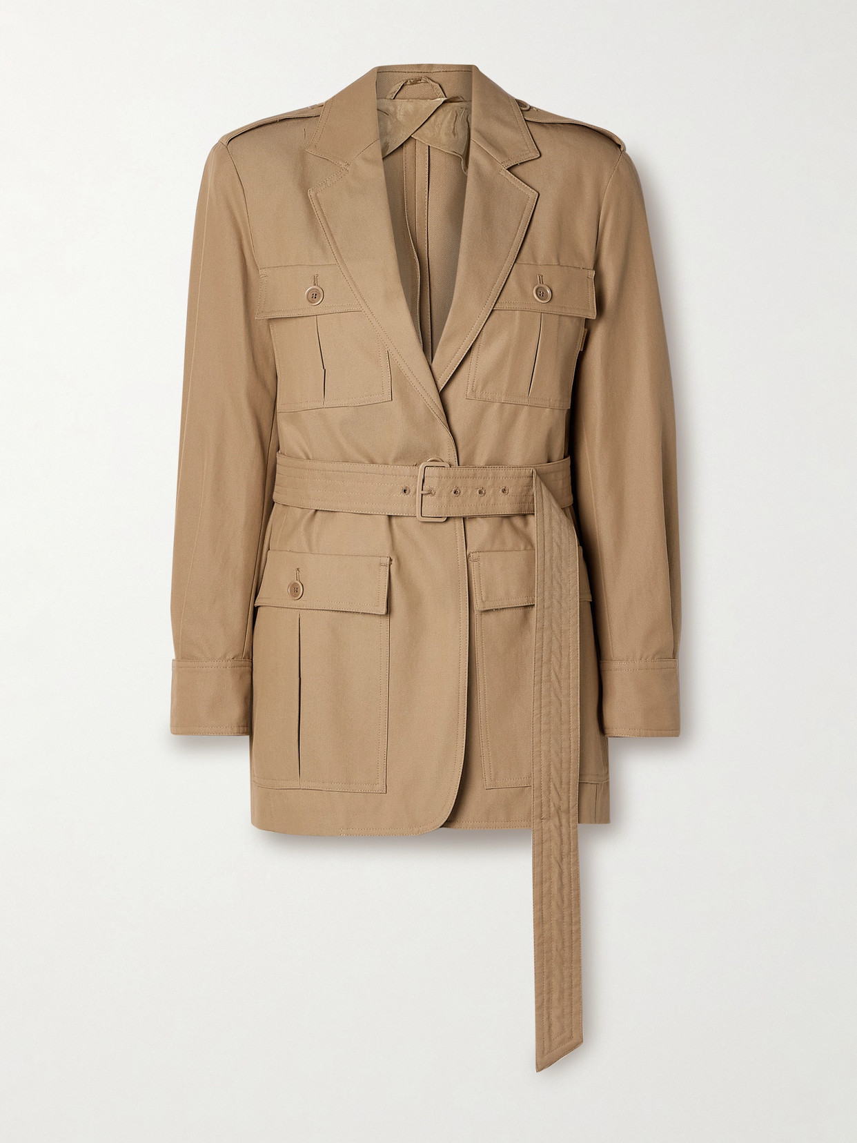 Max Mara Pacos Belted Cotton-canvas Jacket In Metallic