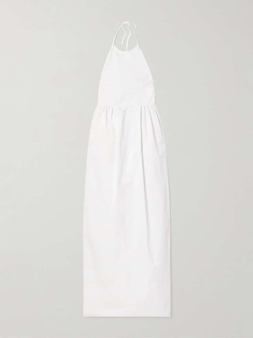 Max Mara Europa Open-back Pleated Cotton-canvas Maxi Dress