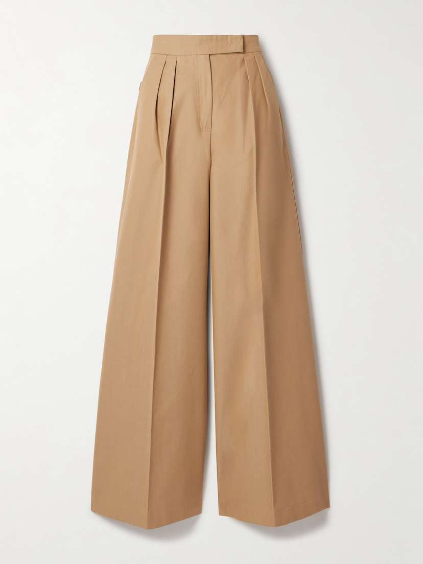 Max Mara Corte Pleated Cotton-canvas Wide-leg Pants