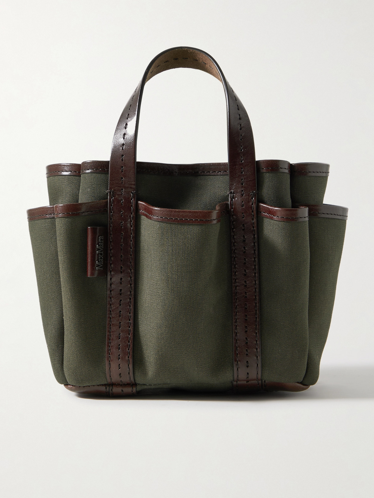 Shop Max Mara Giardiniera Small Leather-trimmed Canvas Tote In Brown