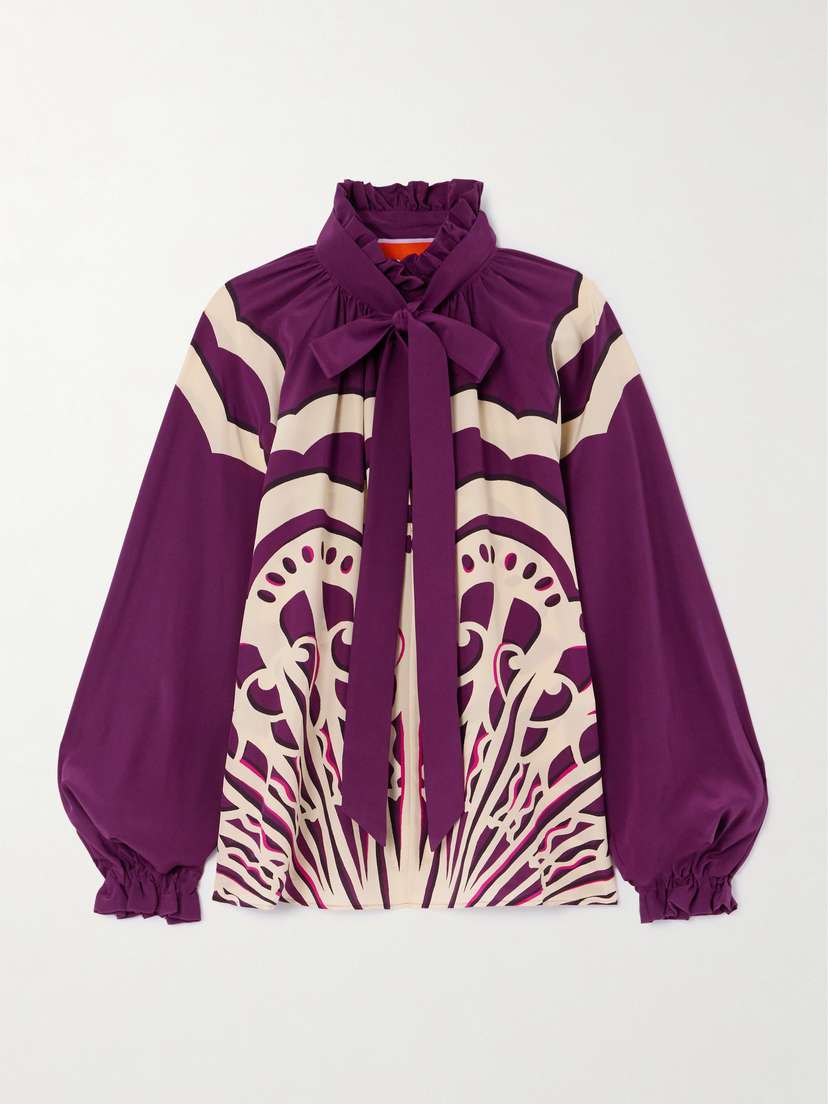 La DoubleJ Cerere Tie-detailed Printed Silk Crepe De Chine Blouse - xx large