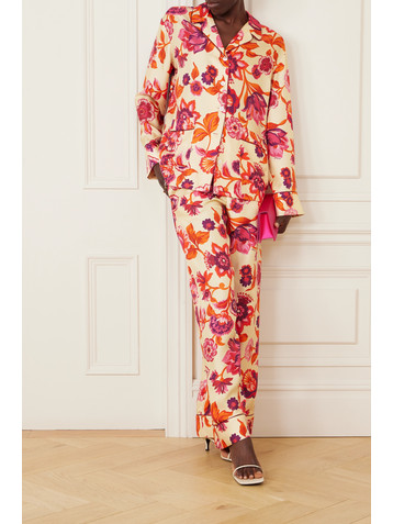 La DoubleJ Floral-print silk-twill pajama shirt