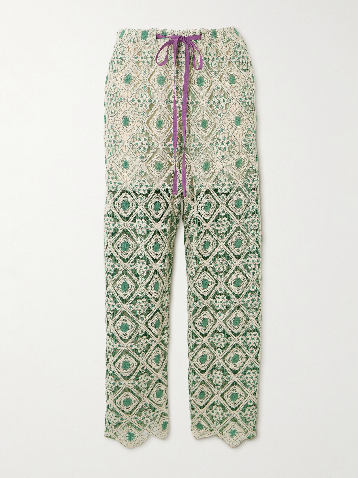 La Doublej Crocheted Wide-leg Pants In Green