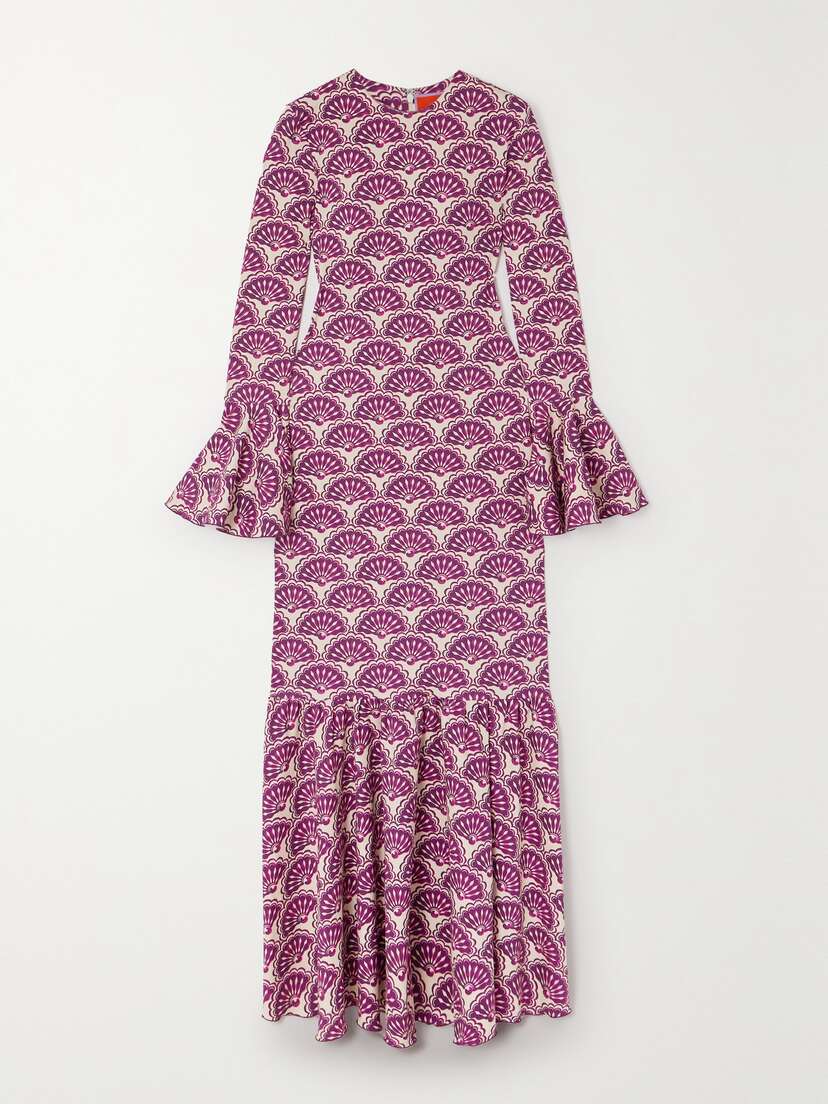 La DoubleJ Alba Ruffled Printed Stretch-jersey Maxi Dress