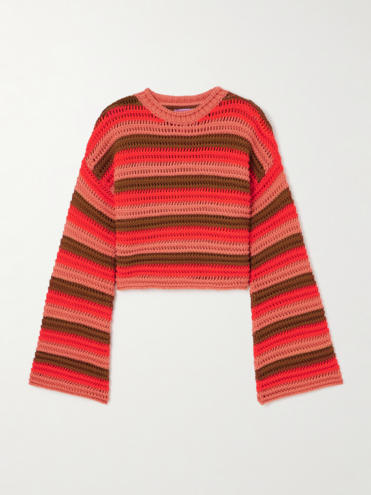 Shop La Doublej Cropped Striped Crocheted Cotton-blend Sweater In Multi