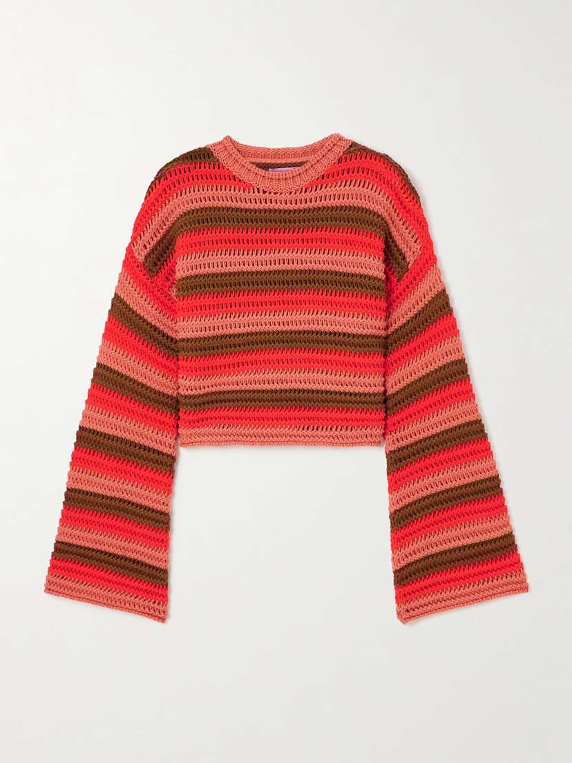 La DoubleJ Cropped Striped Crocheted Cotton-blend Sweater - xx large