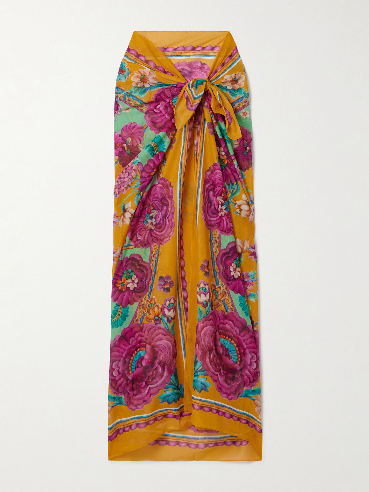 La Doublej Floral-print Cotton Pareo In Zodiac Placée Marigold