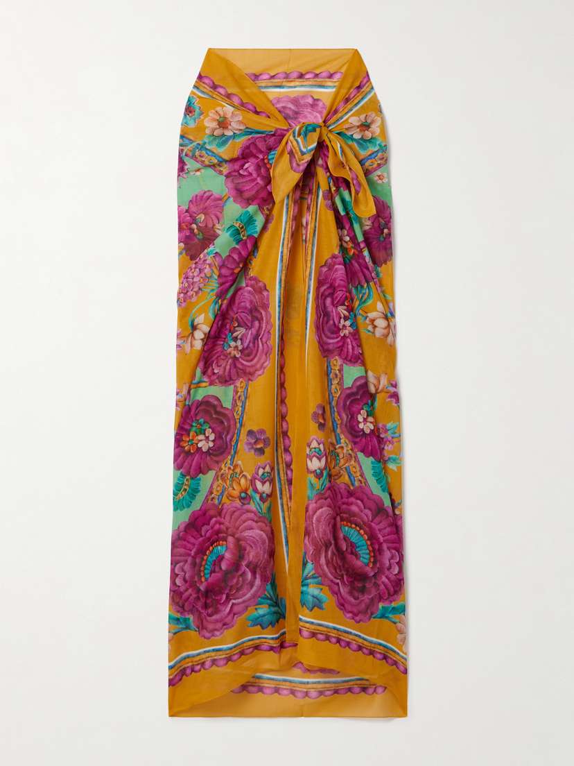La DoubleJ Floral-print Cotton-voile Pareo