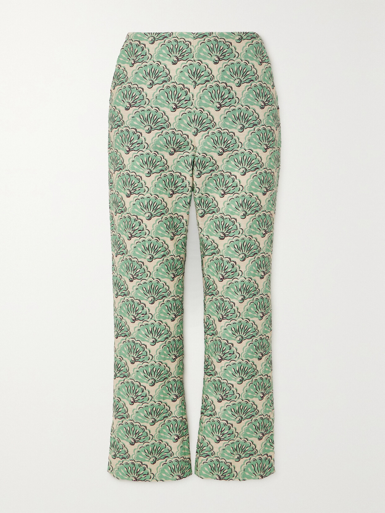 La Doublej Toreo Cropped Printed Cotton-blend Straight-leg Trousers In Green