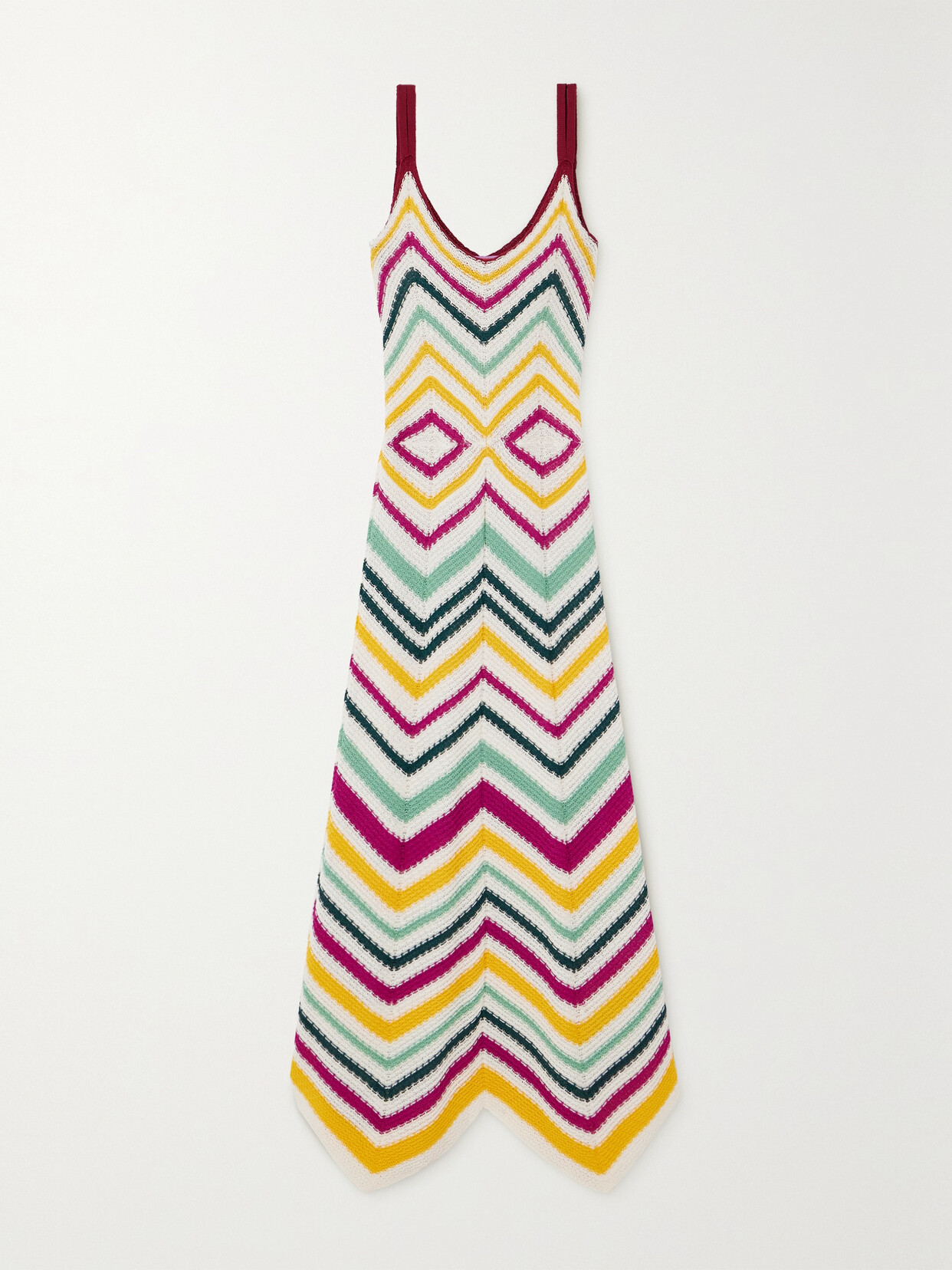 La Doublej Dazzling Striped Crocheted Cotton Maxi Dress In Yellow