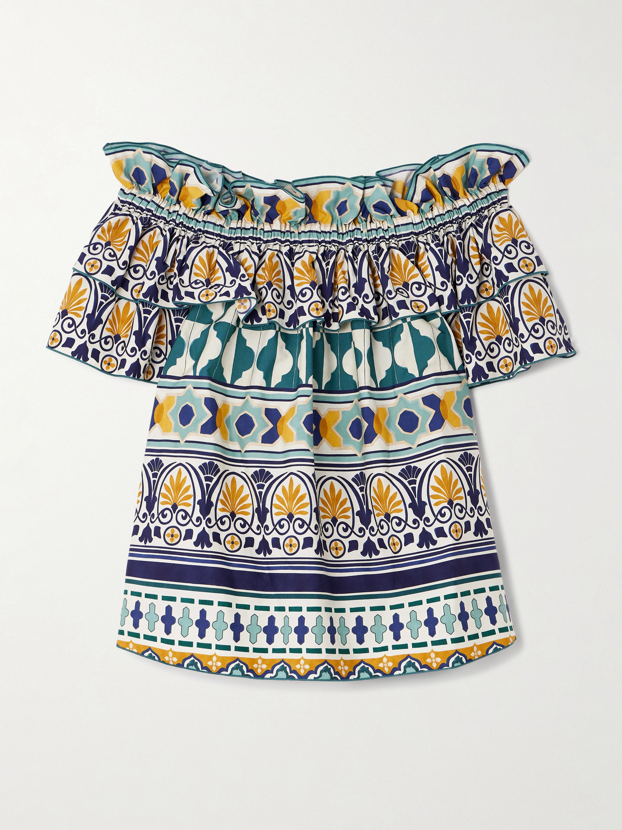 La DoubleJ Breakfast Ruffled Printed Cotton-poplin Top - Multi