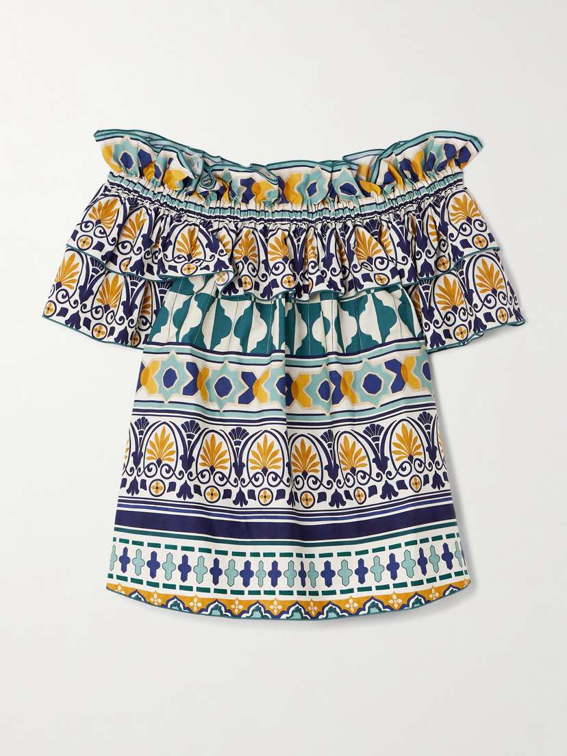 La DoubleJ Breakfast Ruffled Printed Cotton-poplin Top