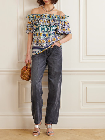 La DoubleJ Breakfast ruffled printed cotton-poplin top
