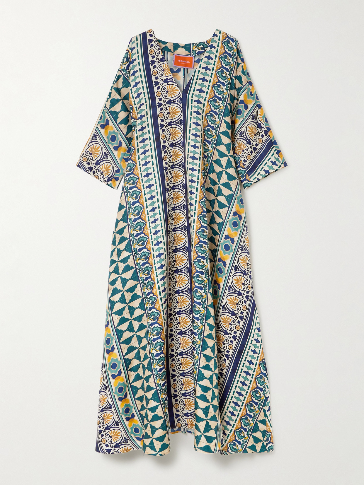 La Doublej Muumuu Geometric Silk Dress In Multi