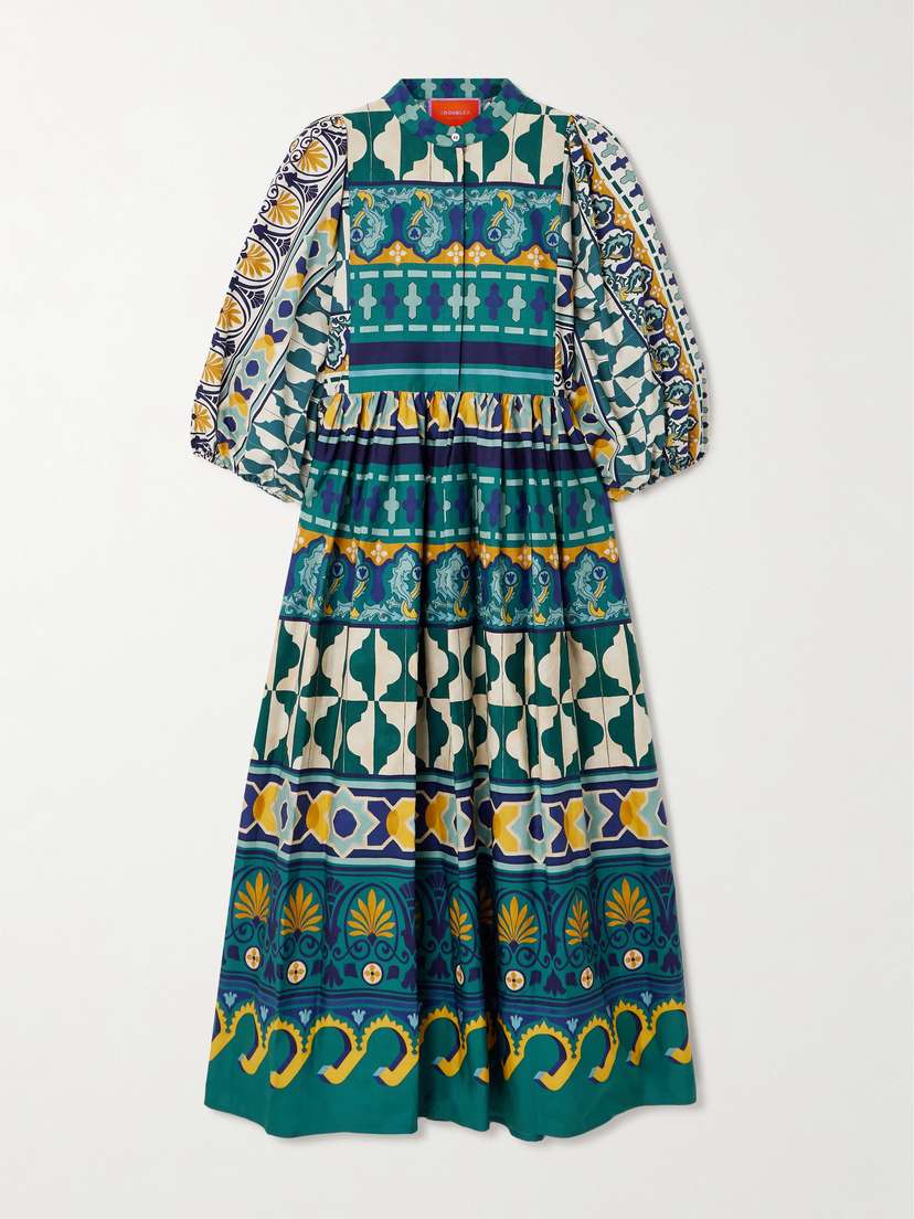 La DoubleJ Portofino Pleated Cotton-poplin Maxi Dress
