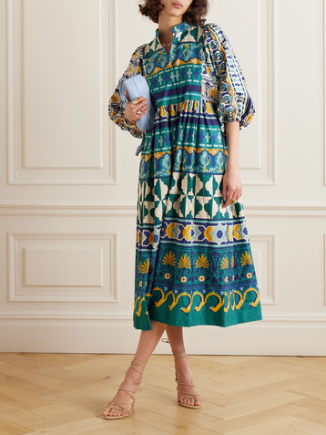 La DoubleJ Portofino pleated cotton-poplin maxi dress
