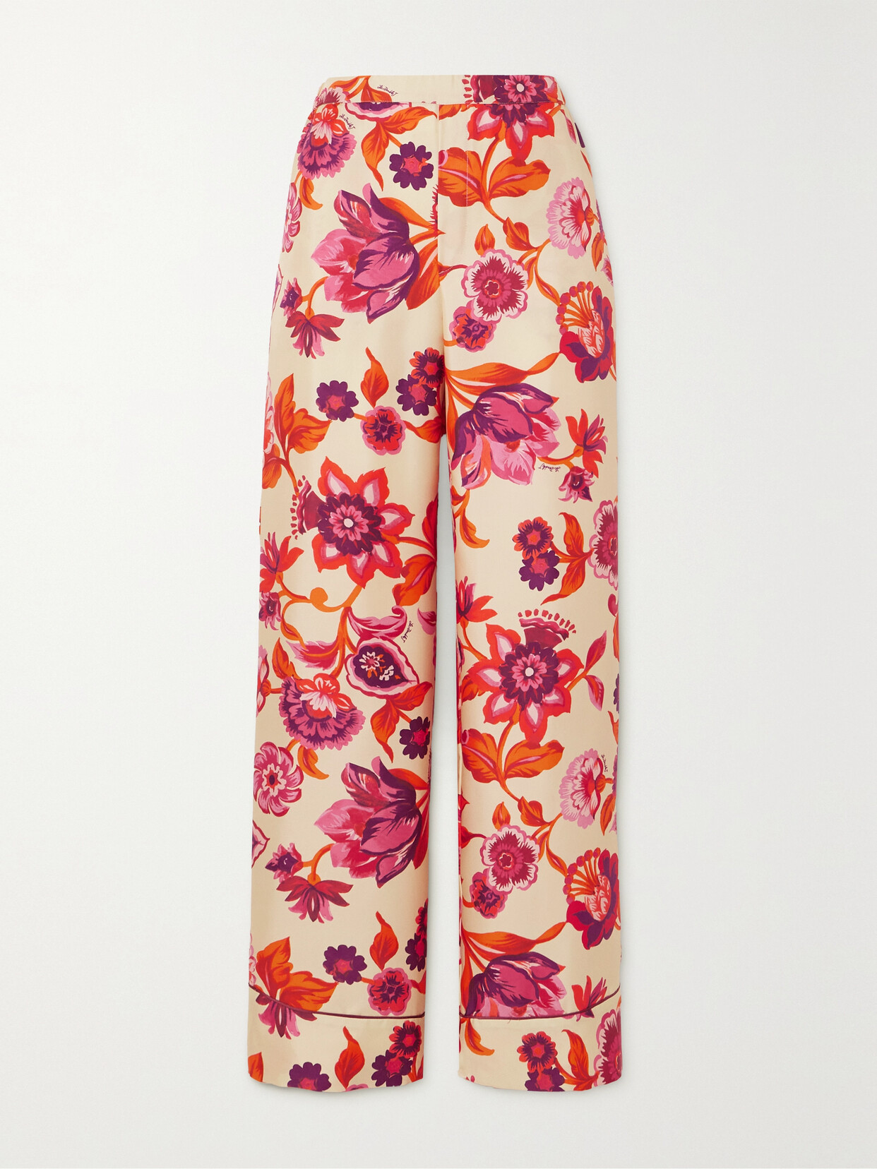 La DoubleJ - Floral-print Silk-twill Pajama Pants - Red