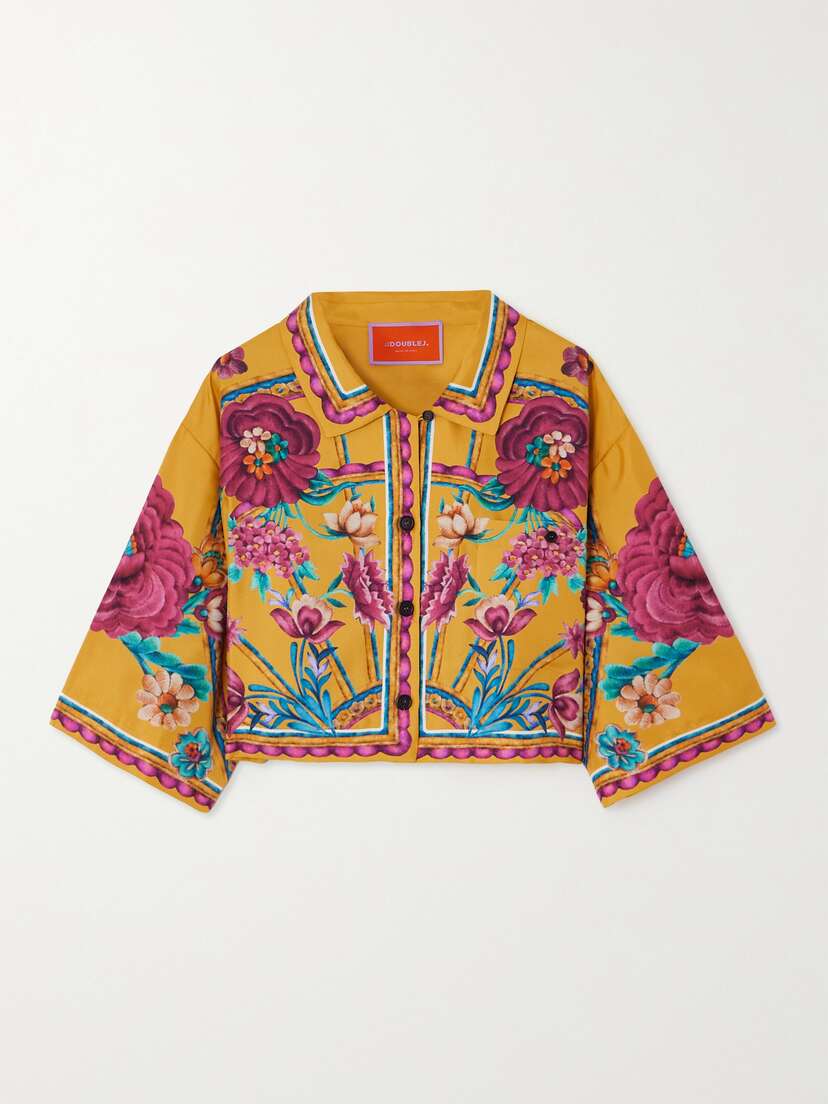 La DoubleJ Sunset Cropped Floral-print Silk-twill Shirt