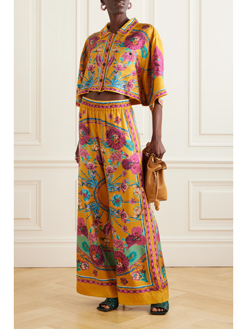 La DoubleJ Sunset cropped floral-print silk-twill shirt