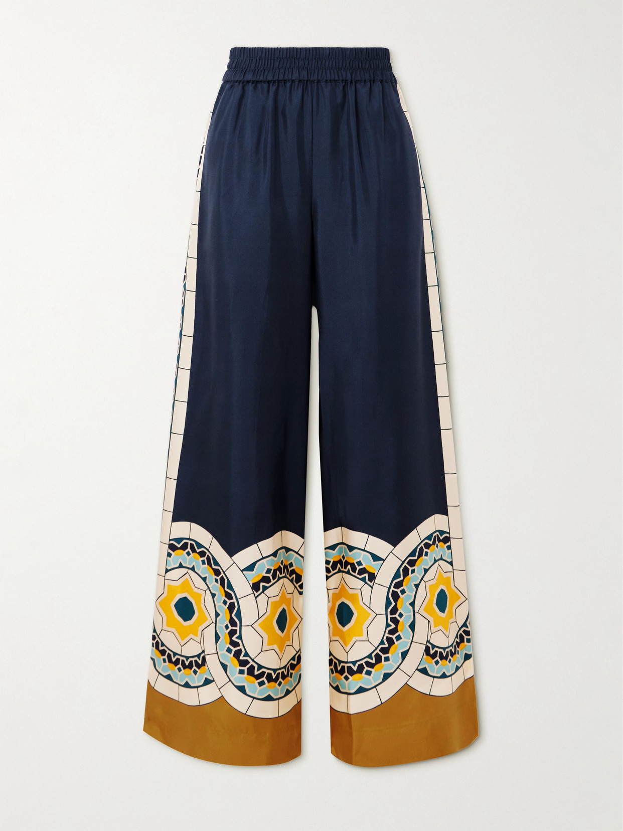 La Doublej La Double J Printed Silk-twill Trousers In Blue