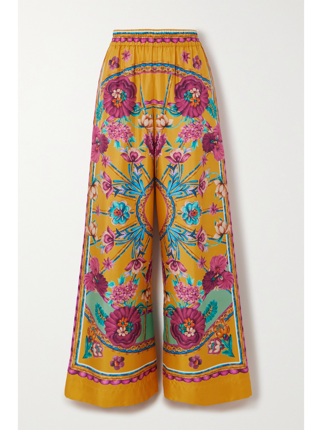 Shop La Doublej Printed Silk-twill Wide-leg Pants In Yellow