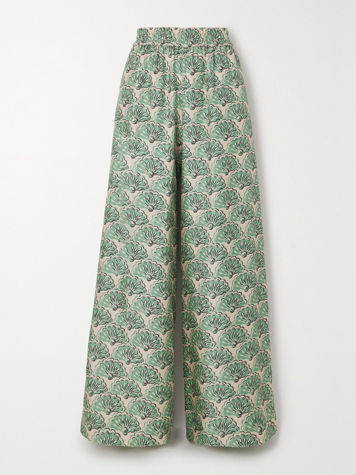 La Doublej Printed Silk-twill Wide-leg Trousers In Green