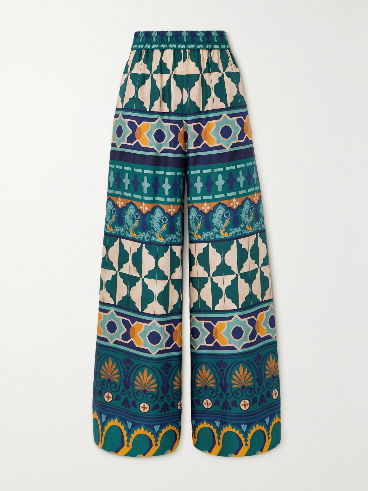 Shop La Doublej Printed Silk-twill Wide-leg Pants In Blue