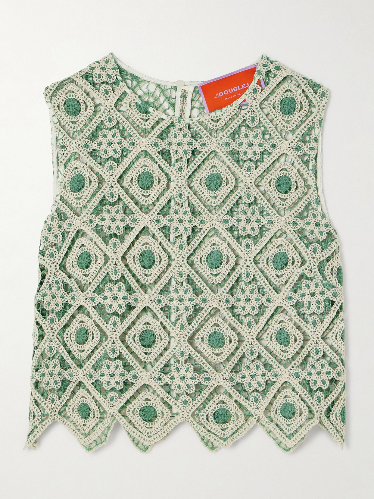 La Doublej Aria Cropped Macramé Tank In Green