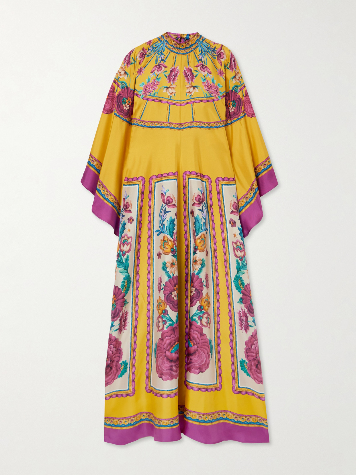 Shop La Doublej Magnifico Printed Silk-twill Maxi Dress In Yellow