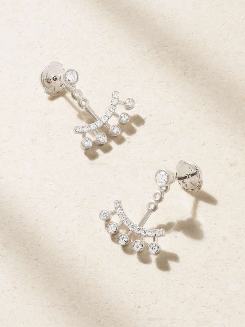 De Beers Dewdrop Jacket 18-karat White Gold Diamond Earrings
