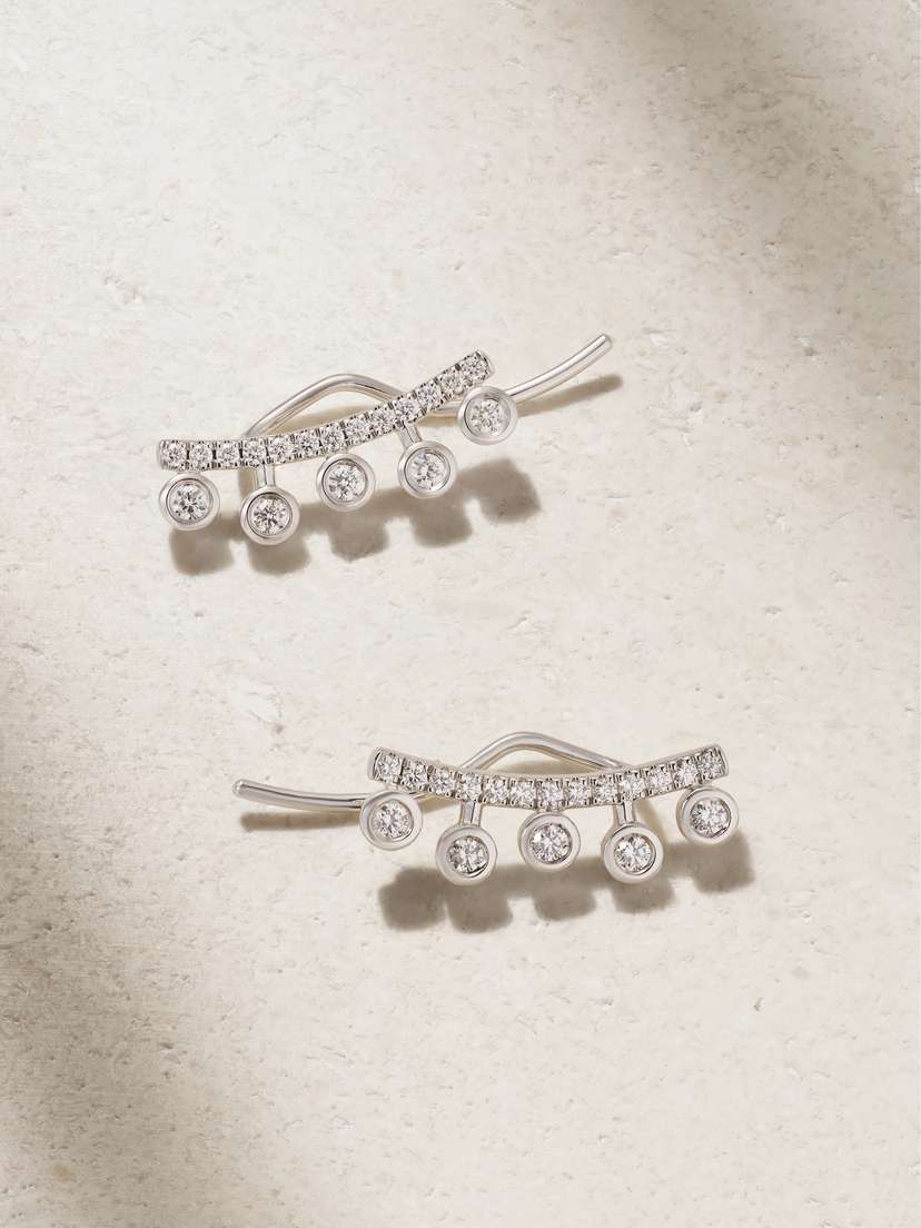 De Beers Dewdrop Climber 18-karat White Gold Diamond Earrings