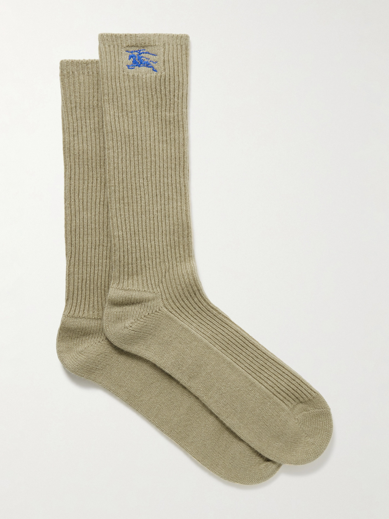 Burberry Embroidered Ribbed Cashmere-blend Socks - Neutrals