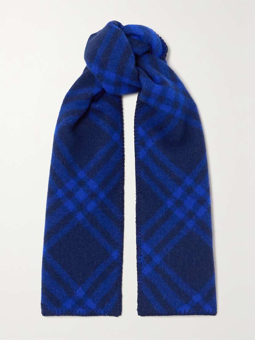 Burberry Appliquéd Checked Brushed-wool Scarf