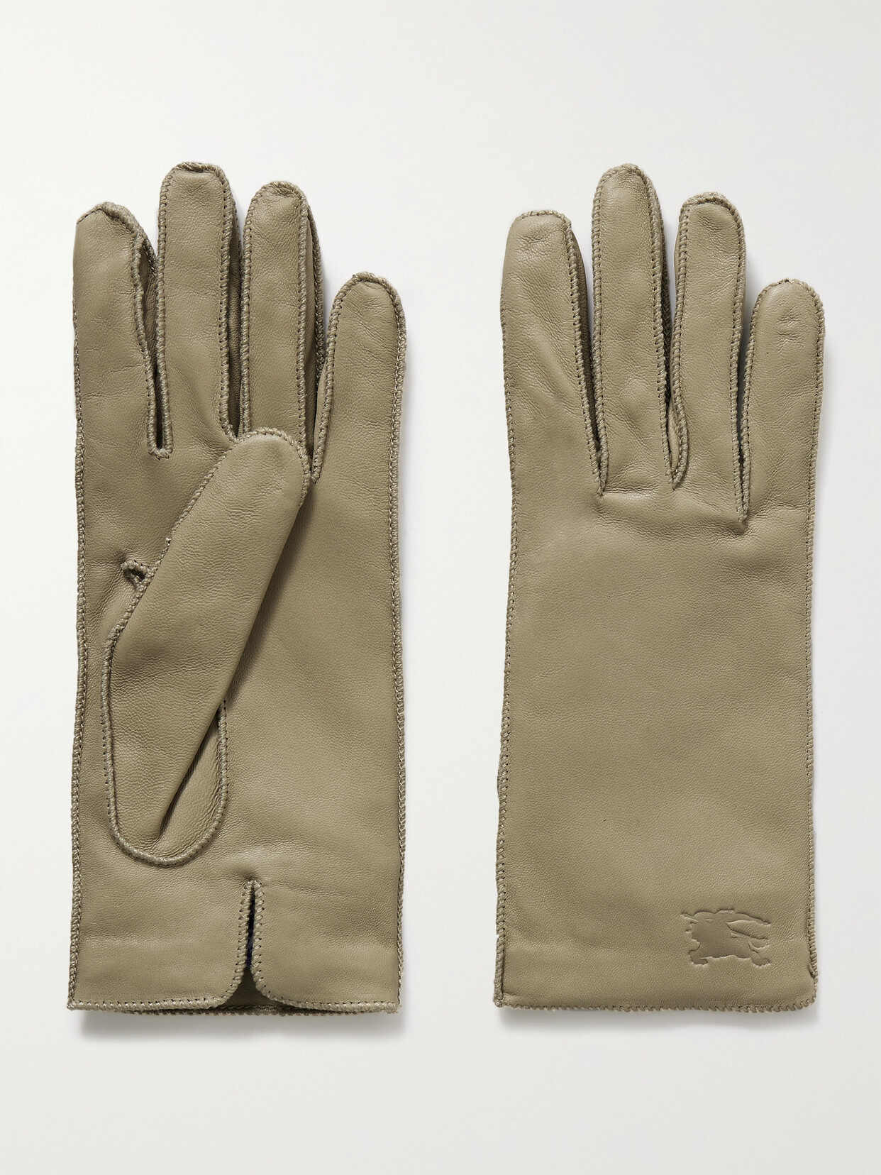 Burberry Debossed Leather Gloves In Neutrals