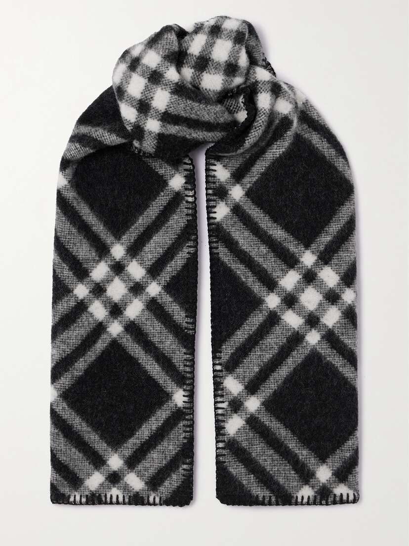 Burberry Appliquéd Checked Brushed-wool Scarf